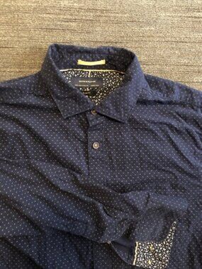 Denim & Flower Men's Button Down Blue Dress Shirt Size Medium Slim Fit Casual